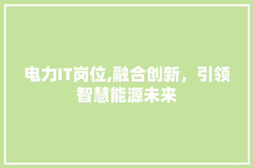 电力IT岗位,融合创新，引领智慧能源未来