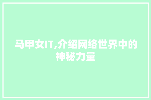 马甲女IT,介绍网络世界中的神秘力量