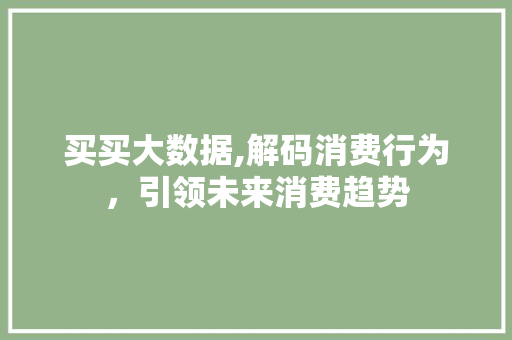 买买大数据,解码消费行为，引领未来消费趋势 GoogleSEO