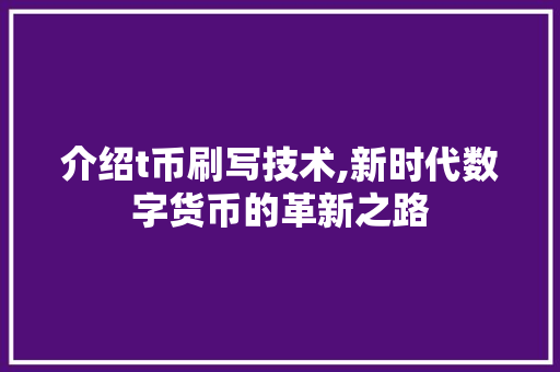 介绍t币刷写技术,新时代数字货币的革新之路 必应SEO
