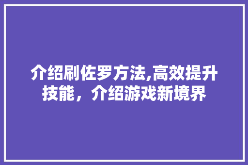 介绍刷佐罗方法,高效提升技能，介绍游戏新境界 搜狗SEO