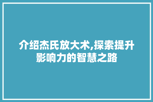 介绍杰氏放大术,探索提升影响力的智慧之路 GoogleSEO