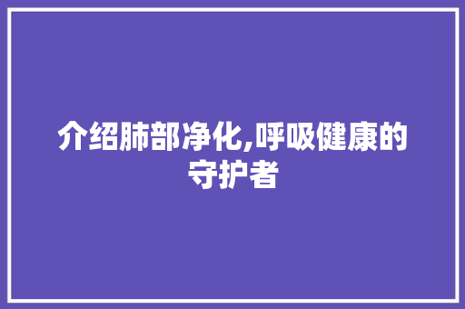 介绍肺部净化,呼吸健康的守护者 百度SEO