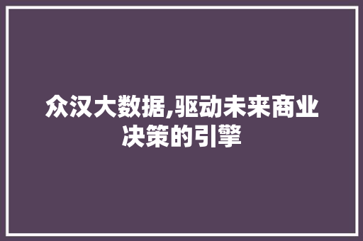 众汉大数据,驱动未来商业决策的引擎 GoogleSEO