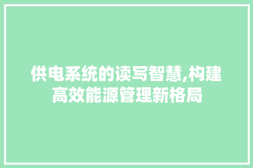 供电系统的读写智慧,构建高效能源管理新格局 必应SEO