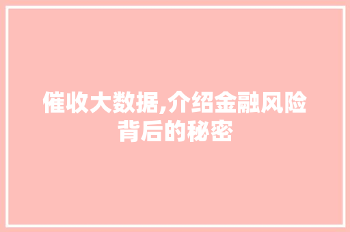 催收大数据,介绍金融风险背后的秘密 GoogleSEO