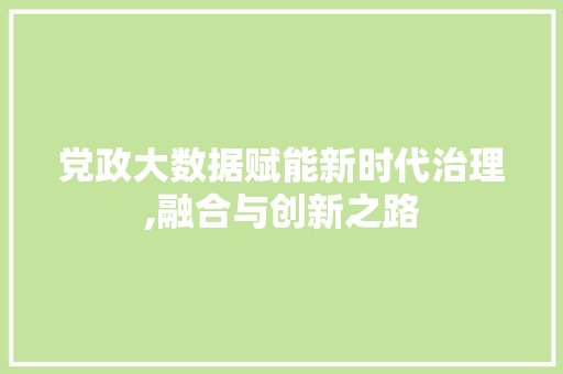 党政大数据赋能新时代治理,融合与创新之路 GoogleSEO