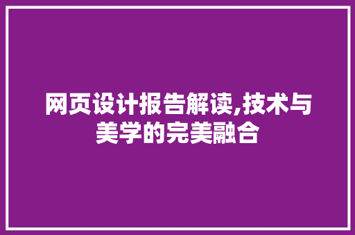 网页设计报告解读,技术与美学的完美融合 网页设计报告解读,技术与美学的完美融合 神马SEO