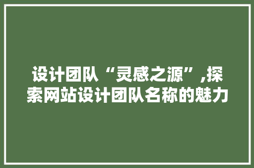 设计团队“灵感之源”,探索网站设计团队名称的魅力与价值 设计团队“灵感之源”,探索网站设计团队名称的魅力与价值 搜狗SEO