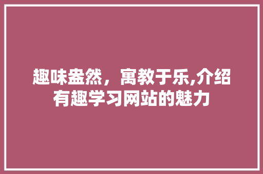 趣味盎然，寓教于乐,介绍有趣学习网站的魅力 必应SEO