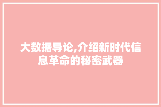 大数据导论,介绍新时代信息革命的秘密武器