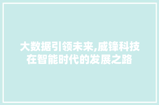 大数据引领未来,威锋科技在智能时代的发展之路
