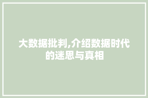 大数据批判,介绍数据时代的迷思与真相