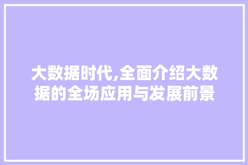 大数据时代,全面介绍大数据的全场应用与发展前景