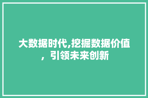 大数据时代,挖掘数据价值，引领未来创新 搜狗SEO