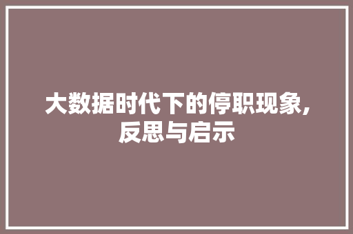 大数据时代下的停职现象,反思与启示