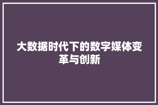 大数据时代下的数字媒体变革与创新