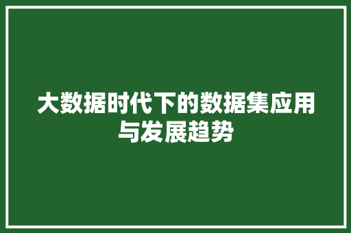 大数据时代下的数据集应用与发展趋势