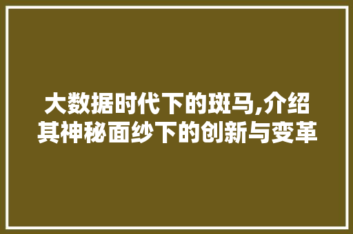 大数据时代下的斑马,介绍其神秘面纱下的创新与变革