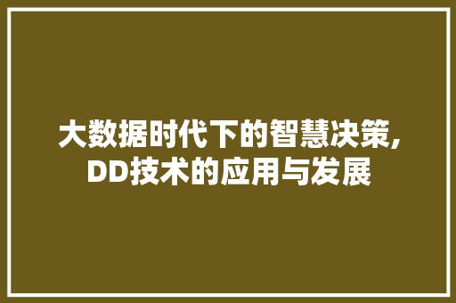大数据时代下的智慧决策,DD技术的应用与发展 神马SEO