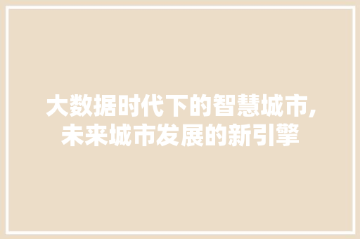大数据时代下的智慧城市,未来城市发展的新引擎
