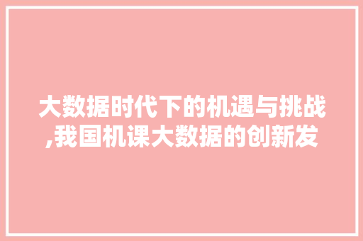 大数据时代下的机遇与挑战,我国机课大数据的创新发展
