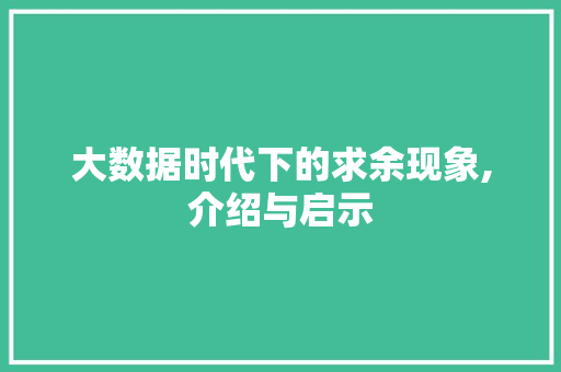 大数据时代下的求余现象,介绍与启示 神马SEO