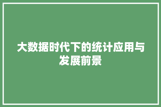 大数据时代下的统计应用与发展前景