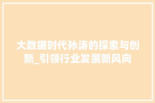 大数据时代孙涛的探索与创新_引领行业发展新风向