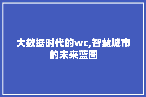大数据时代的wc,智慧城市的未来蓝图