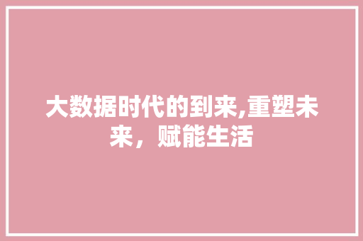 大数据时代的到来,重塑未来，赋能生活