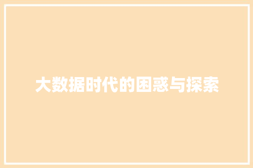 大数据时代的困惑与探索