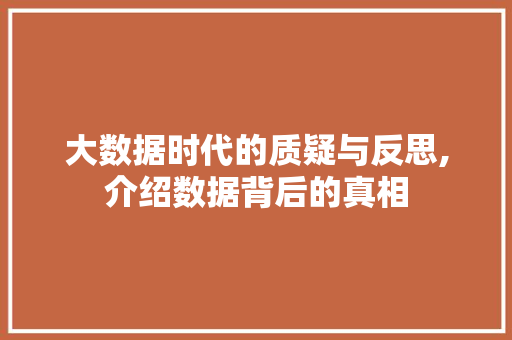 大数据时代的质疑与反思,介绍数据背后的真相