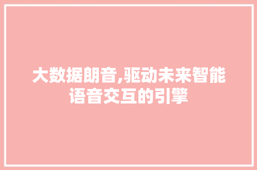 大数据朗音,驱动未来智能语音交互的引擎
