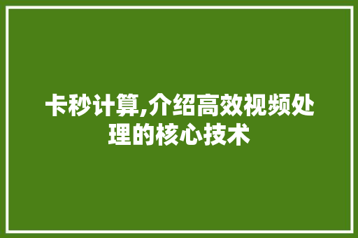 卡秒计算,介绍高效视频处理的核心技术 神马SEO