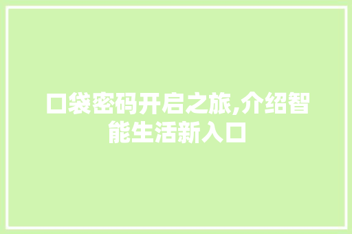 口袋密码开启之旅,介绍智能生活新入口