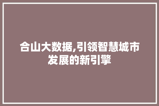 合山大数据,引领智慧城市发展的新引擎 GoogleSEO