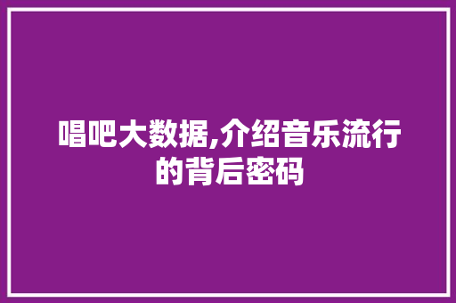 唱吧大数据,介绍音乐流行的背后密码