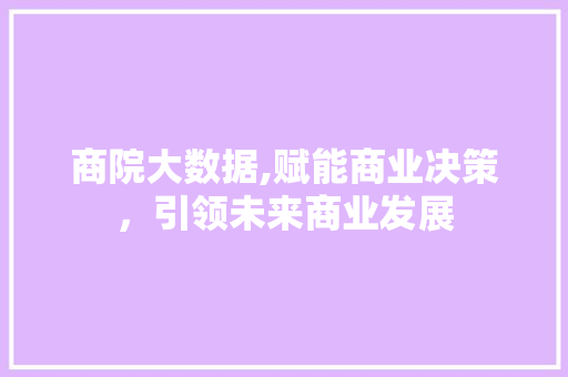 商院大数据,赋能商业决策，引领未来商业发展