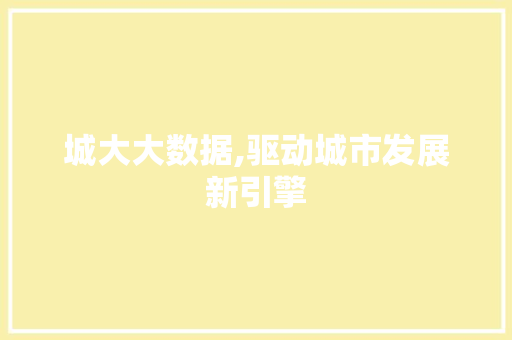 城大大数据,驱动城市发展新引擎 GoogleSEO