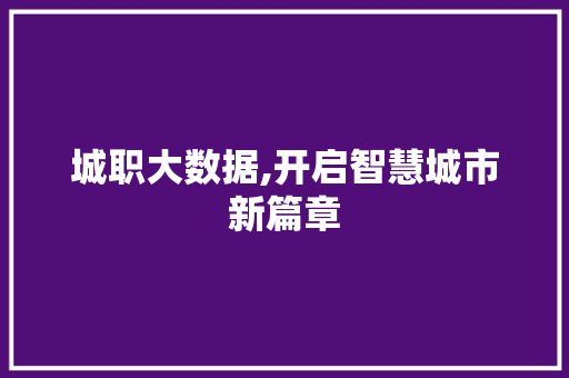 城职大数据,开启智慧城市新篇章