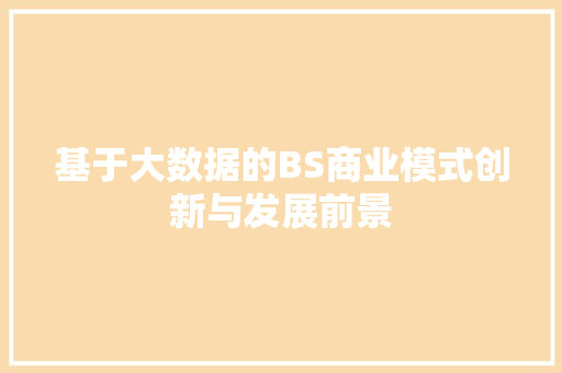 基于大数据的BS商业模式创新与发展前景