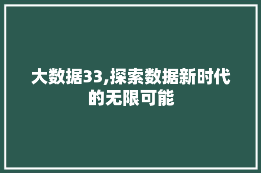 大数据33,探索数据新时代的无限可能