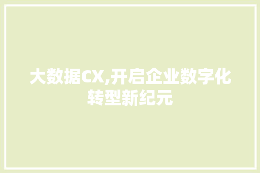 大数据CX,开启企业数字化转型新纪元