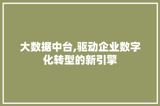大数据中台,驱动企业数字化转型的新引擎 百度SEO