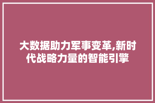 大数据助力军事变革,新时代战略力量的智能引擎