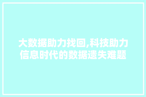 大数据助力找回,科技助力信息时代的数据遗失难题 搜狗SEO
