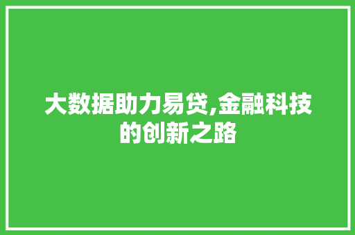 大数据助力易贷,金融科技的创新之路