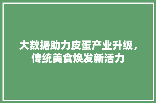 大数据助力皮蛋产业升级，传统美食焕发新活力 搜狗SEO