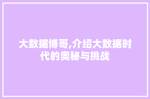大数据博哥,介绍大数据时代的奥秘与挑战